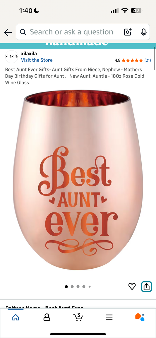 Best Aunt Ever Gifts- Aunt Gifts From Niece, Nephew - Mothers Day Birthday Gifts for Aunt，New Aunt, Auntie - 18Oz Rose Gold Wine Glass
