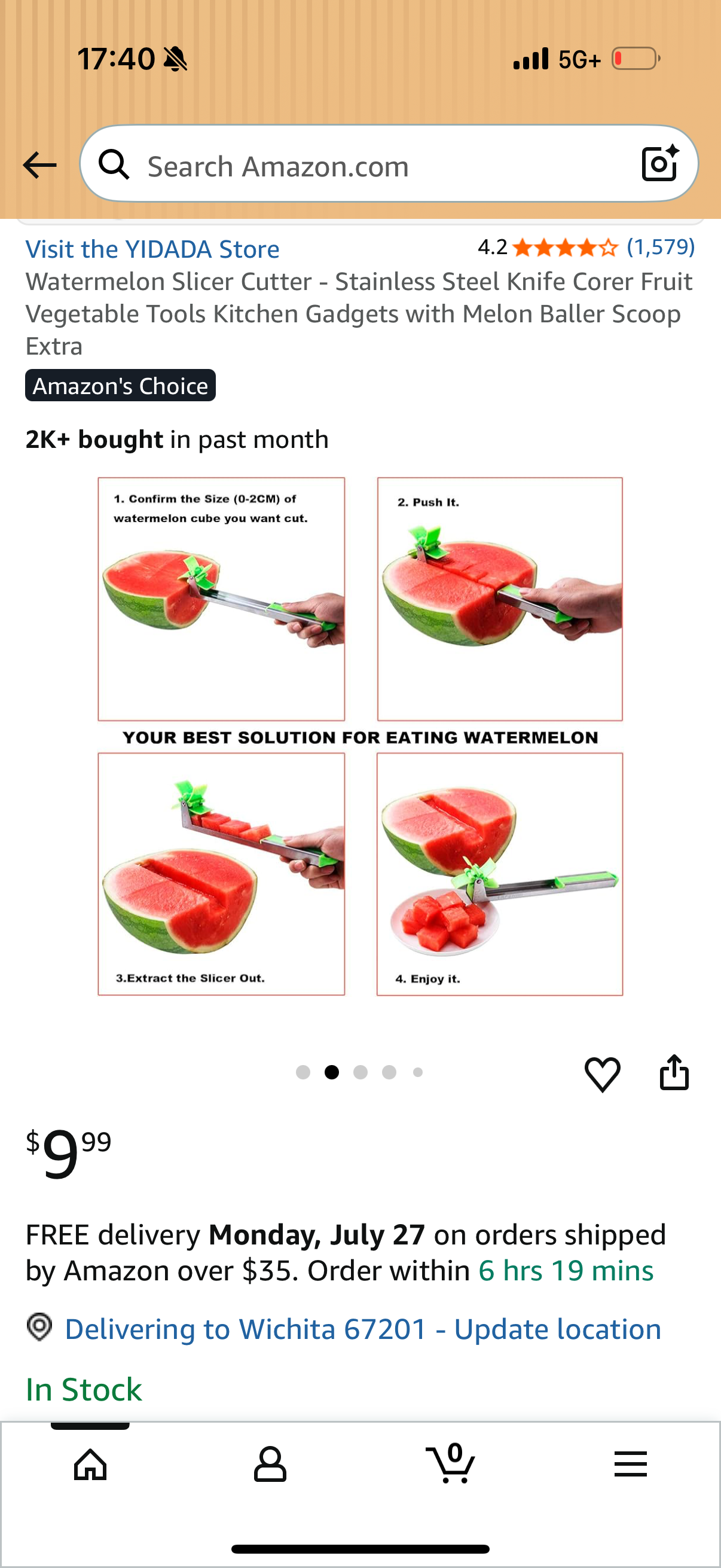 Watermelon Slicer Cutter - Stainless Steel Knife Corer Fruit Vegetable Tools Kitchen Gadgets with Melon Baller Scoop Extra