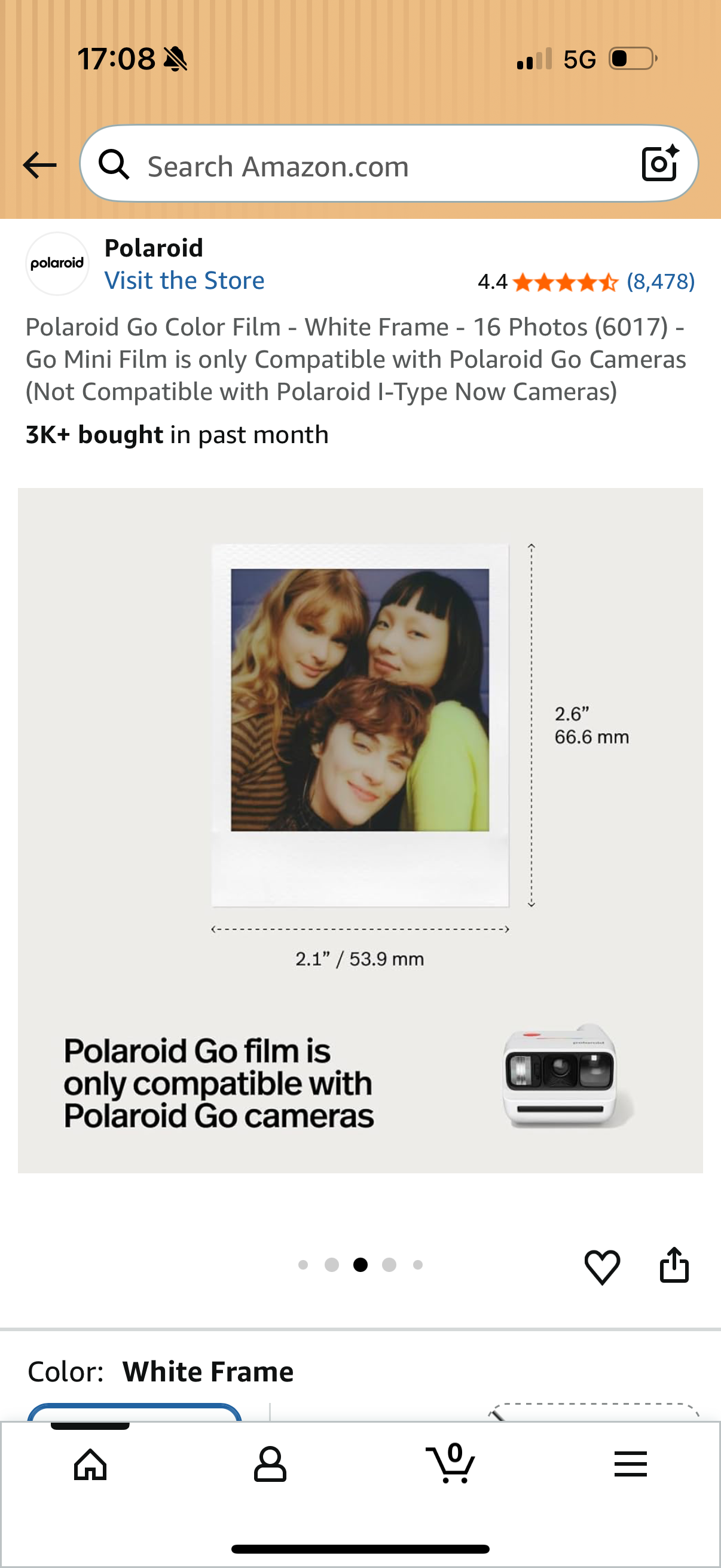 Polaroid Go Color Film - White Frame - 16 Photos (6017) - Go Mini Film is only Compatible with Polaroid Go Cameras