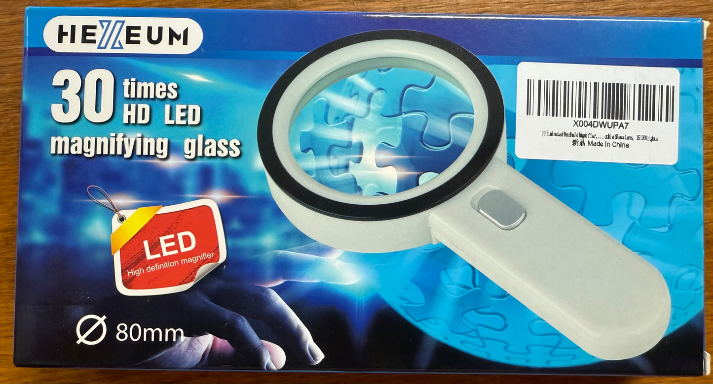 30X Handheld Magnifying Glass with 12 LED Lights