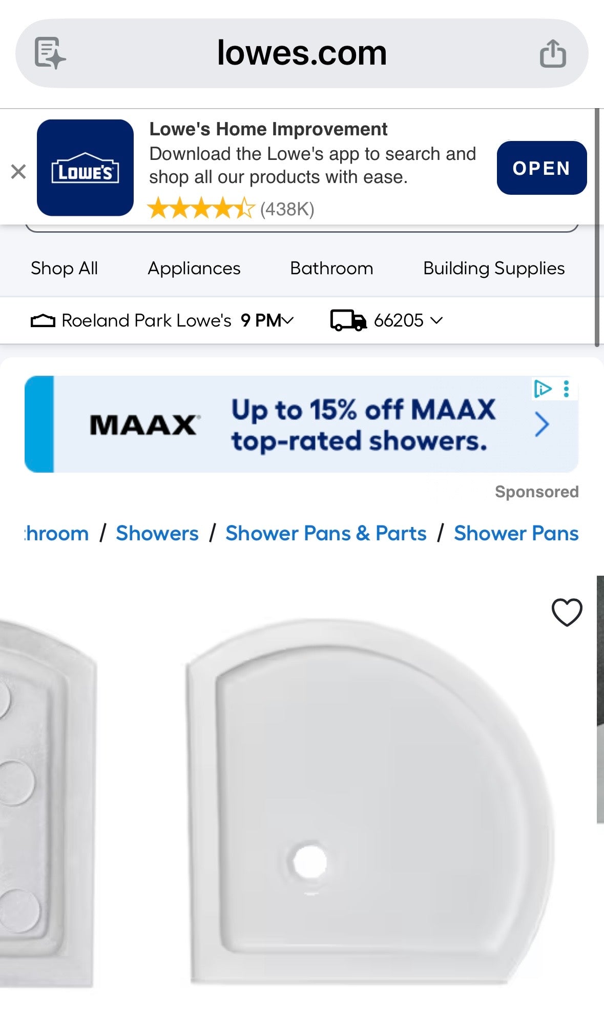 OVE 33”x33”x 4” Corner Shower Base with Standard Drain 15SBU -BEE233-WHTAC (B1214)
