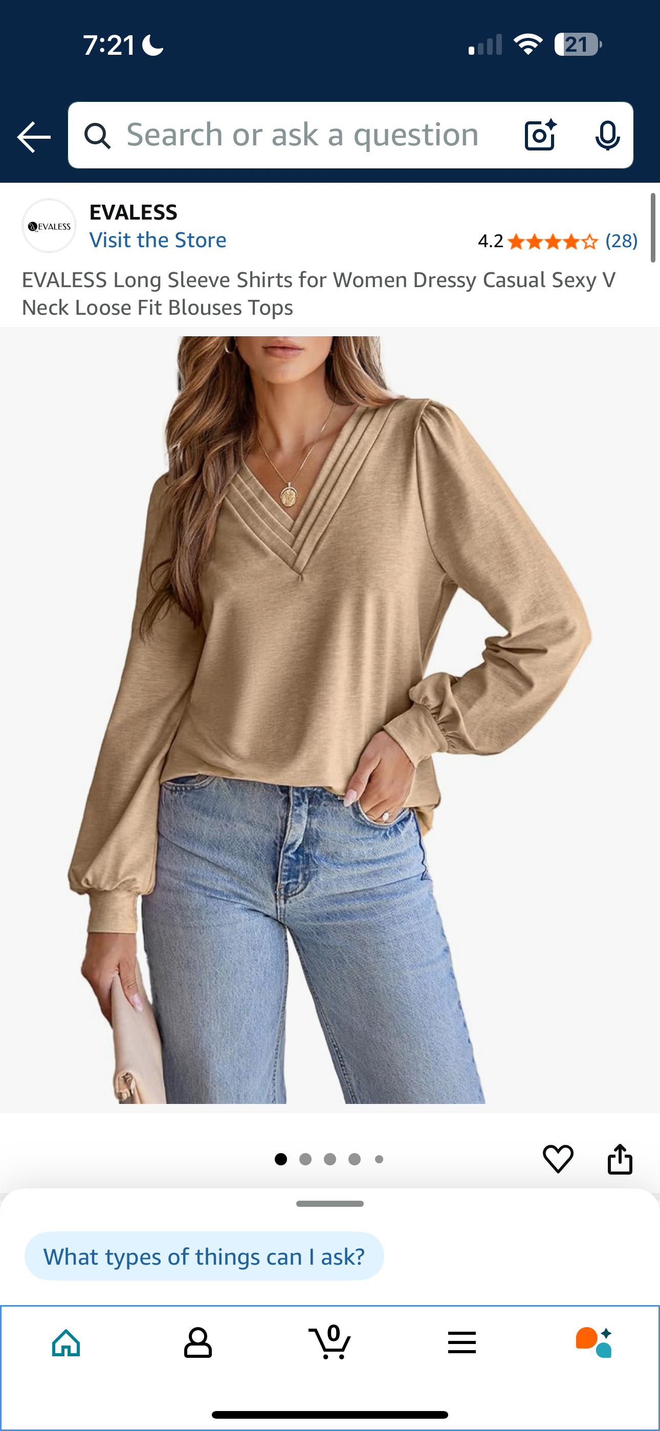EVALESS Long Sleeve Shirts for Women Dressy Casual Sexy V Neck Loose Fit Blouses Tops (Size XL)