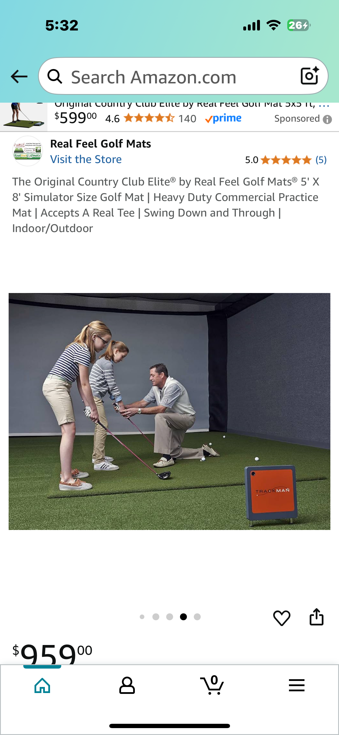5' X 8' Simulator Size Golf Mat, Heavy Duty Commercial Practice
Mat, Accepts A Real Tee, Swing Down and Through, Indoor/Outdoor (W500)
