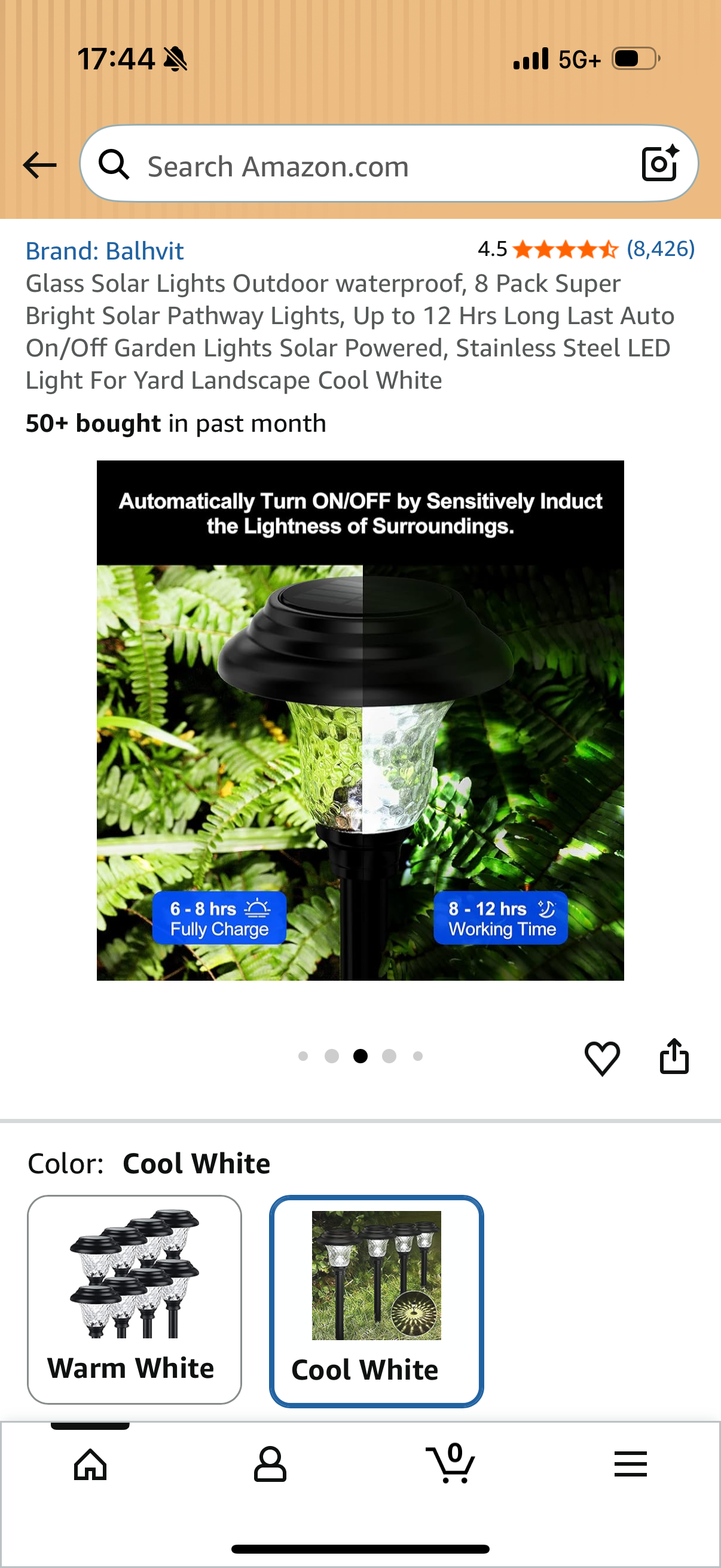 Glass Solar Lights Outdoor waterproof, 8 Pack Super Bright Solar Pathway Lights, Up to 12 Hrs Long Last Auto On/Off Garden Lights Solar Powered, Stainless Steel LED Light For Yard Landscape Cool White