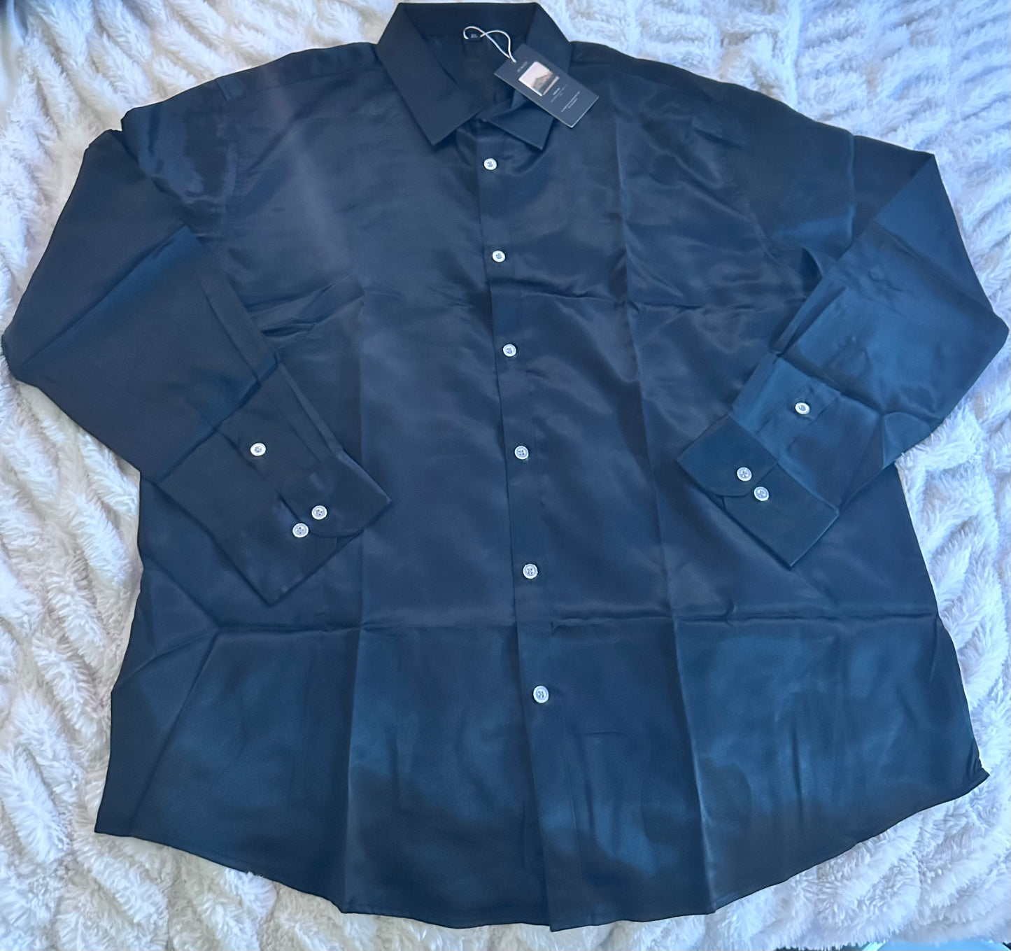 VICALLED Men's Luxury Satin  Dress Shirt, Slim Fit Silk Party Long Sleeve (Size XL)
