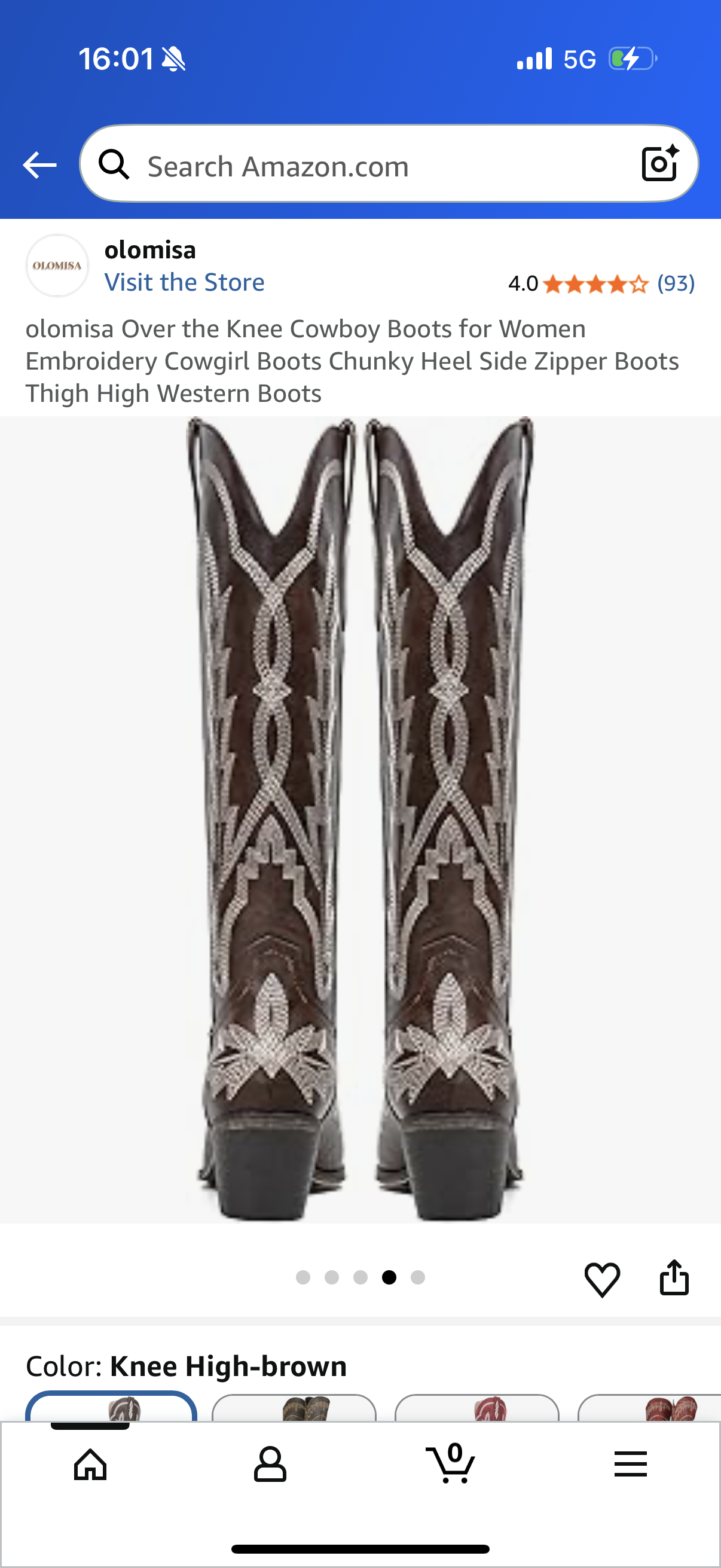 olomisa Over the Knee Cowboy Boots for Women Embroidery Cowgirl Boots Chunky Heel Side Zipper Boots Thigh High Western Boots Size 9