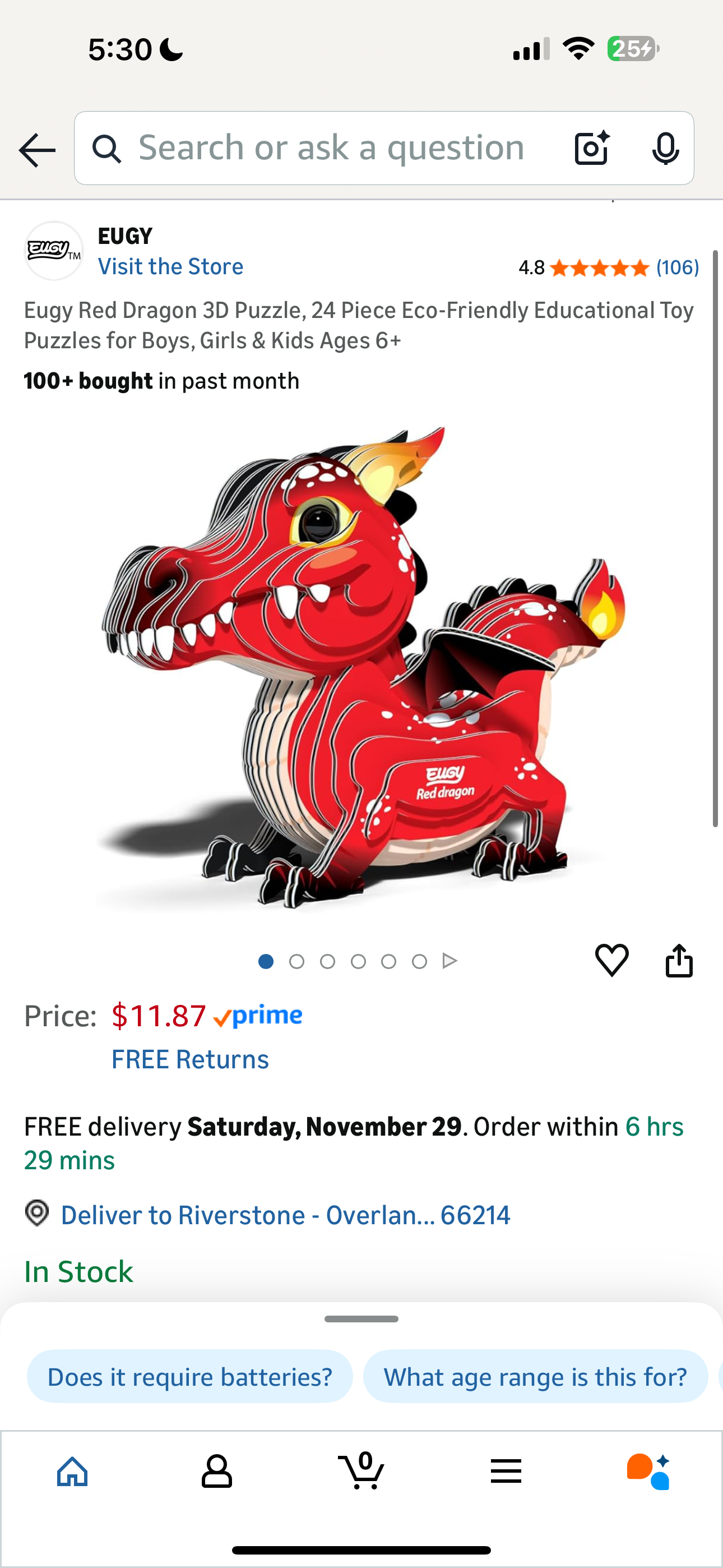 Eugy Red Dragon 3D Puzzle, 24 Piece Eco-Friendly Educational Toy Puzzles for Boys, Girls & Kids Ages 6+