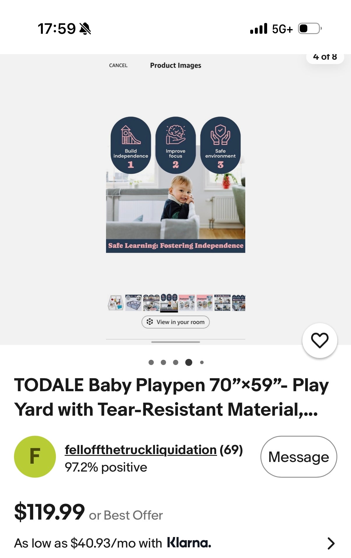 TODALE Baby Playpen 70"x59"- Play Yard with Tear-Resistant Material (GREY)