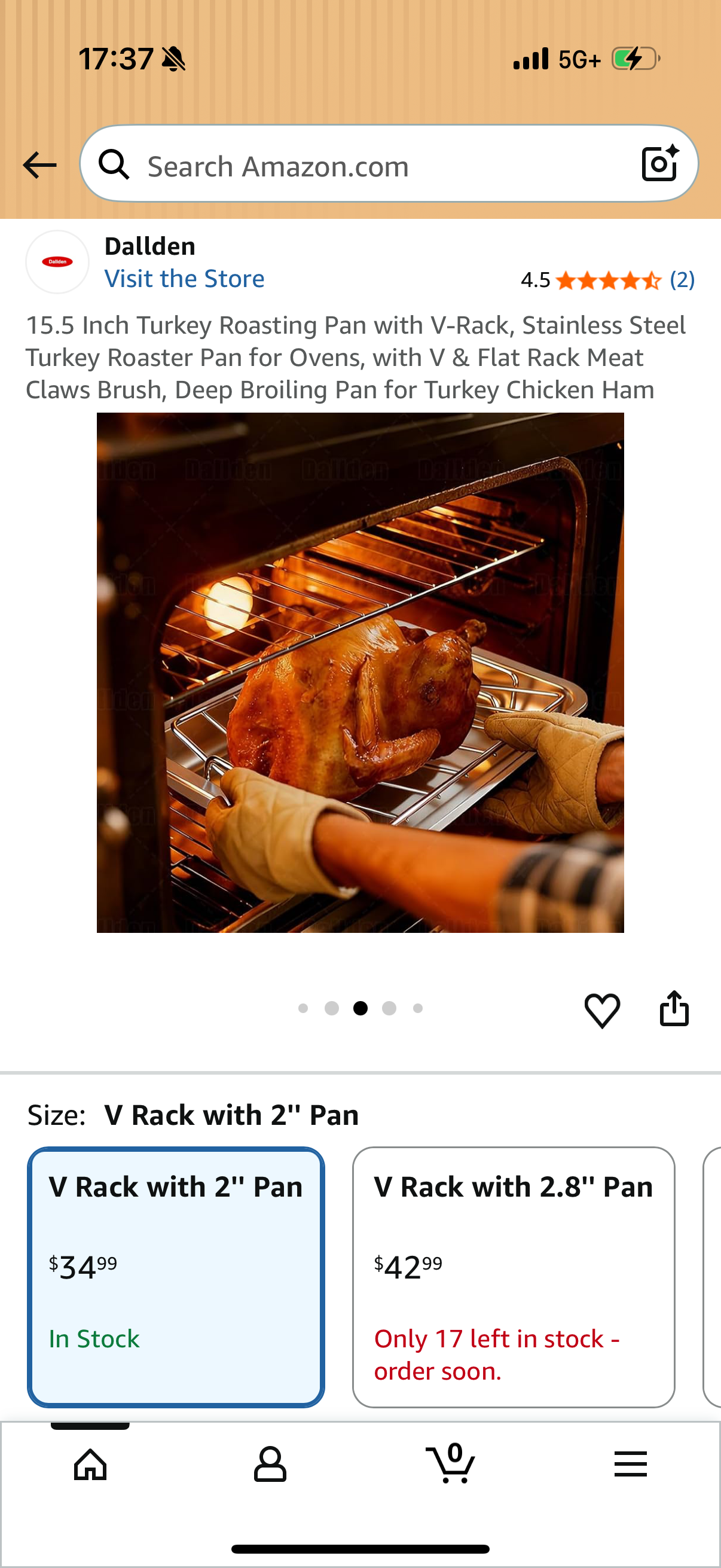 15.5 Inch Turkey Roasting Pan with V-Rack, Stainless Steel Turkey Roaster Pan for Ovens, with V & Flat Rack Meat Claws Brush, Deep Broiling Pan for Turkey Chicken Ham