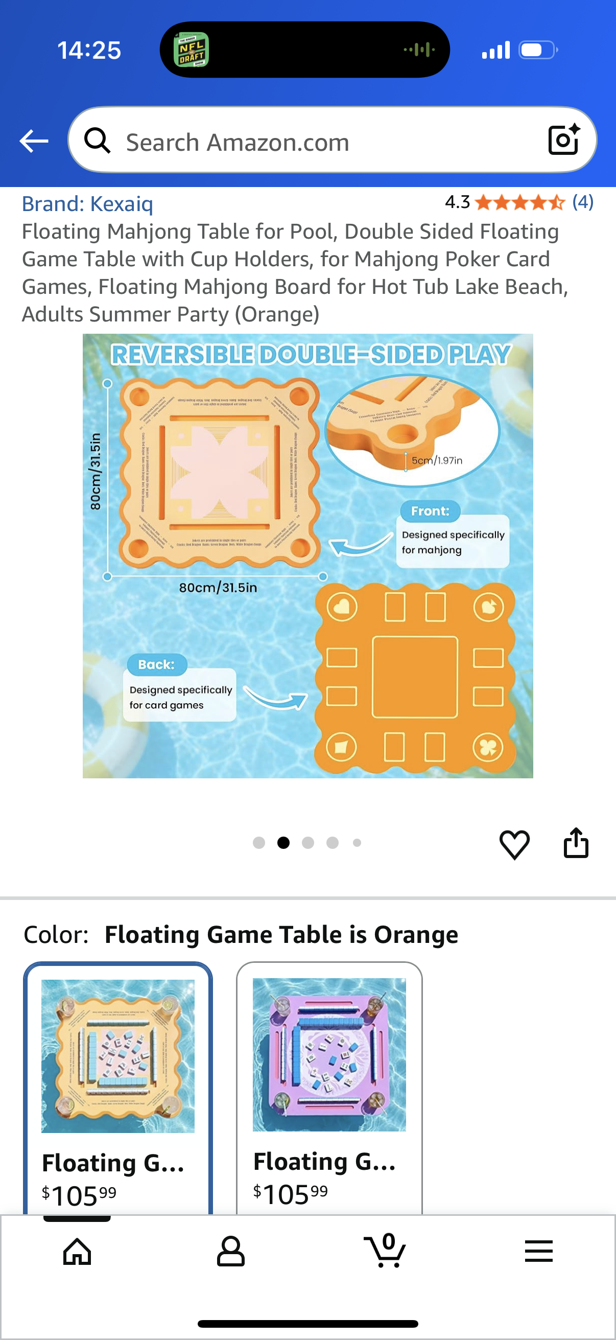 Floating Mahjong Table for Pool, Double Sided Floating Game Table with Cup Holders, for Mahjong Poker Card Games, Floating Mahjong Board for Hot Tub Lake Beach, Adults Summer Party (Orange)