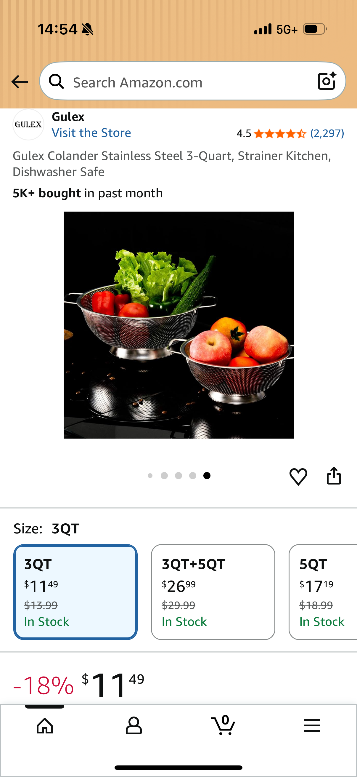 Gulex Colander Stainless Steel 3-Quart, Strainer Kitchen, Dishwasher Safe