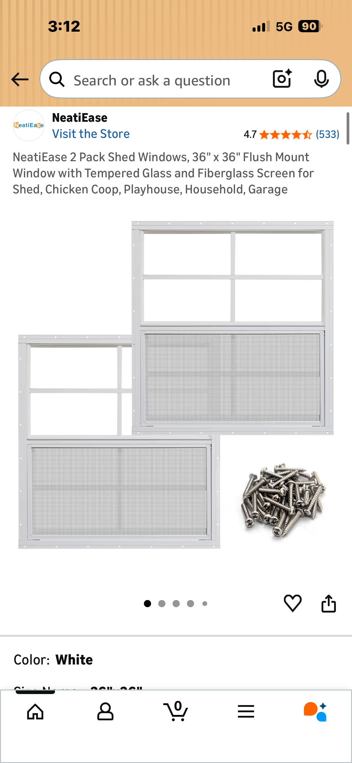 NeatiEase 2 Pack Shed Windows, 36" × 36" Flush Mount Window with Tempered Glass and Fiberglass Screen for Shed, Chicken Coop, Playhouse, Household, Garage G1022)