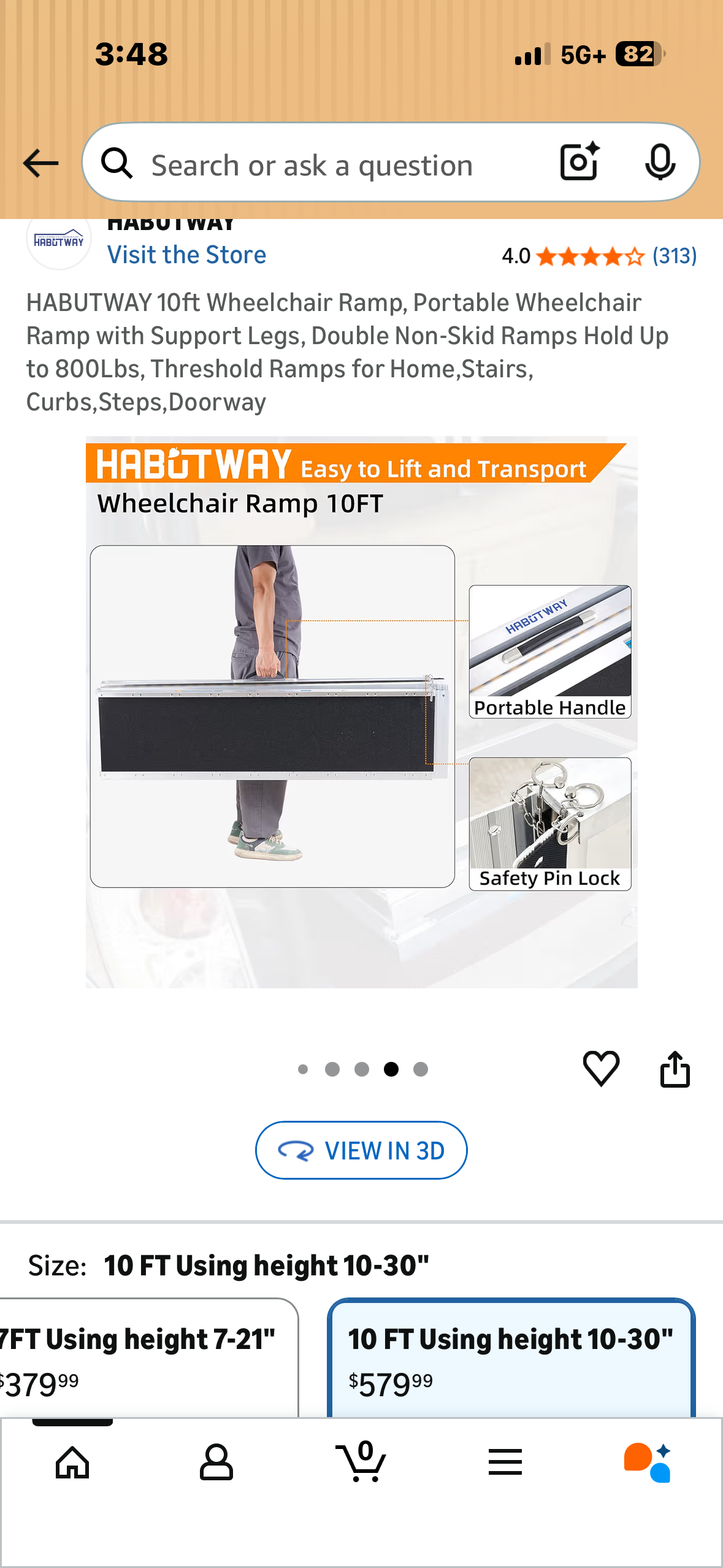 HABUTWAY 10ft Wheelchair Ramp, Portable Wheelchair Ramp with Support Legs, Double Non-Skid Ramps, Holds Up to 800Lbs, Threshold Ramps for Home,Stairs, Curbs, Steps, Doorway (R787)