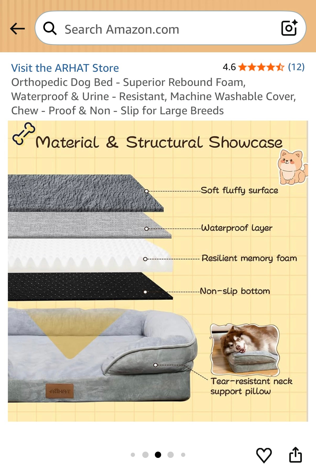 Orthopedic Dog Bed, Deep Grey, Size Large