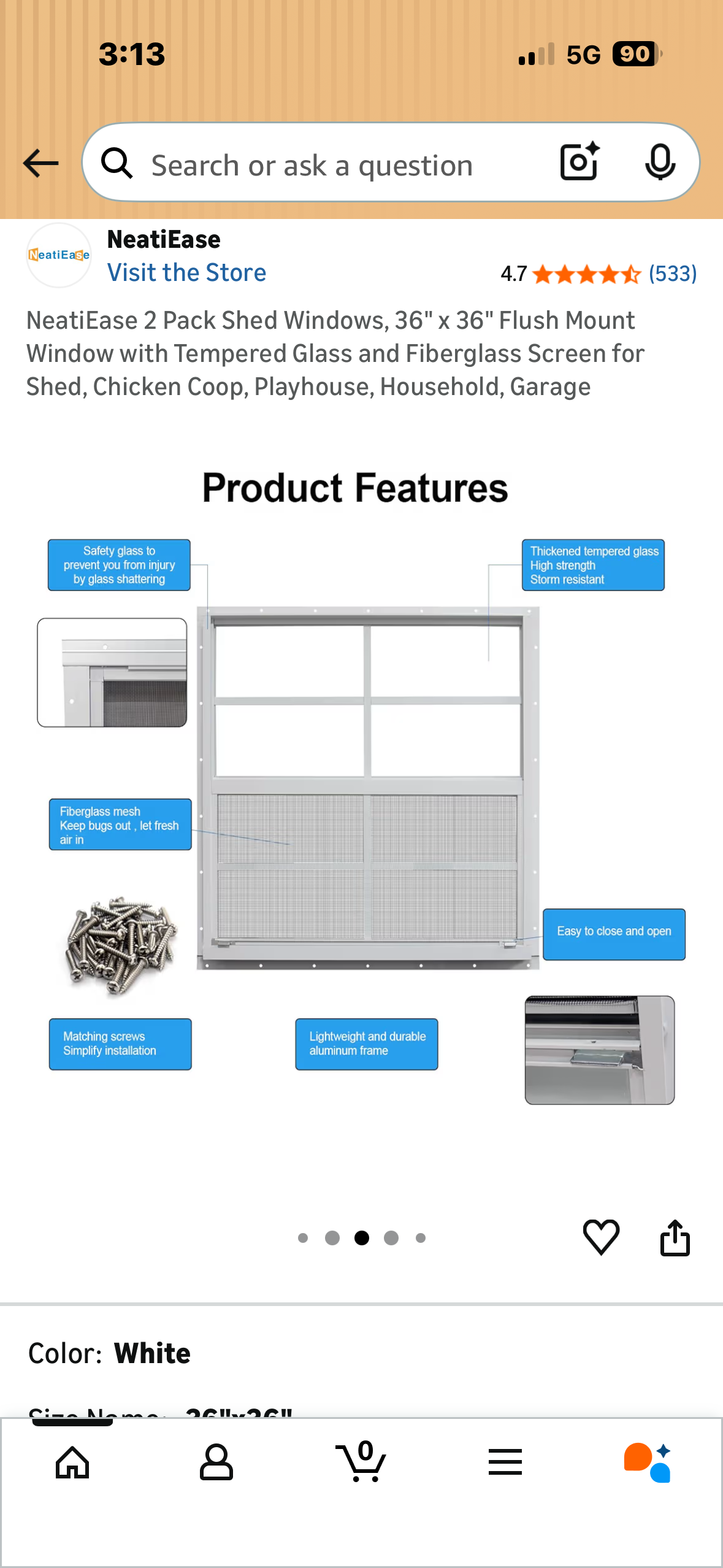 NeatiEase 2 Pack Shed Windows, 36" × 36" Flush Mount Window with Tempered Glass and Fiberglass Screen for Shed, Chicken Coop, Playhouse, Household, Garage G1022)