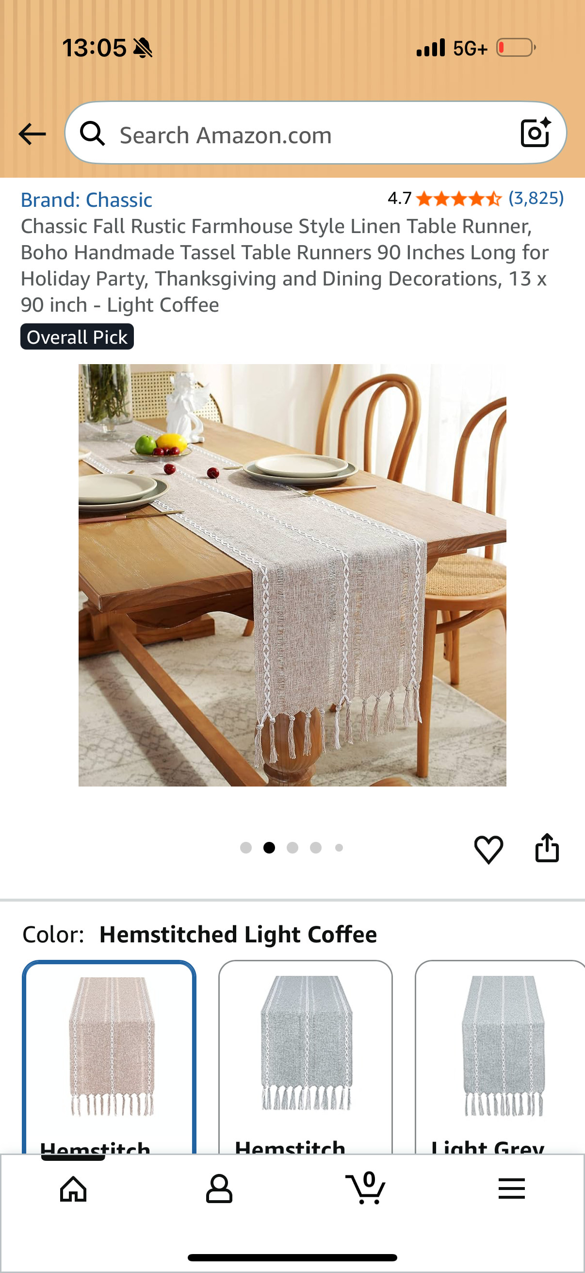 Chassic Fall Rustic Farmhouse Style Linen Table Runner, Boho Handmade Tassel Table Runners 90 Inches Long for Holiday Party, Thanksgiving and Dining Decorations, 13 x 90 inch - Light Coffee