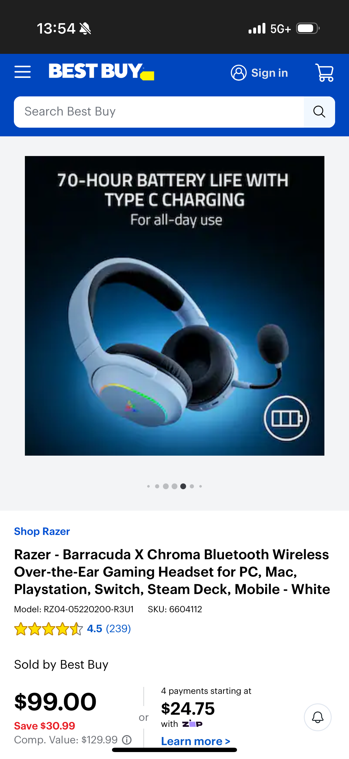 Razer - Barracuda X Chroma Bluetooth Wireless Over-the-Ear Gaming Headset for PC, Mac, Playstation, Switch, Steam Deck, Mobile - White