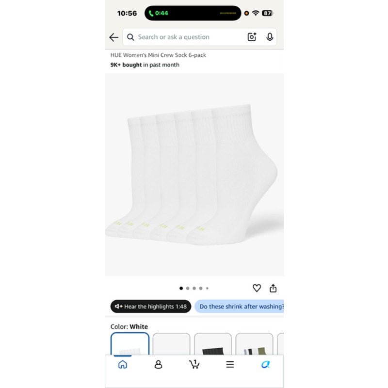 Hue Women's Mini Crew Socks 6-Pack (White)