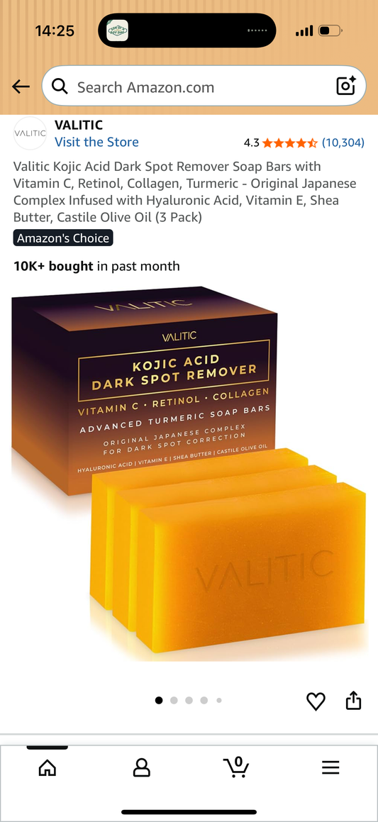 Valitic Kojic Acid Dark Spot Remover Soap Bars with Vitamin C, Retinol, Collagen, Turmeric - Original Japanese Complex Infused with Hyaluronic Acid, Vitamin E, Shea Butter, Castile Olive Oil (3 Pack)