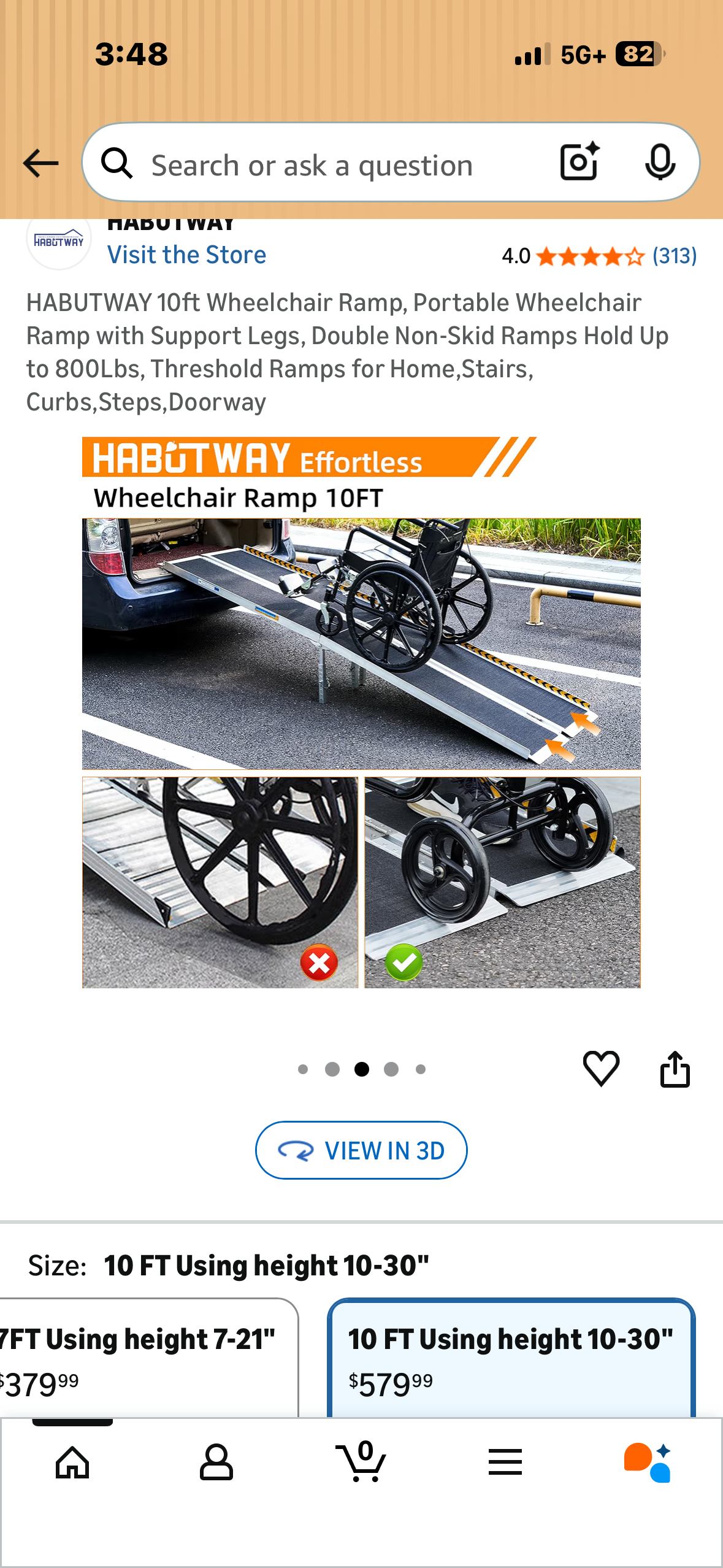 HABUTWAY 10ft Wheelchair Ramp, Portable Wheelchair Ramp with Support Legs, Double Non-Skid Ramps, Holds Up to 800Lbs, Threshold Ramps for Home,Stairs, Curbs, Steps, Doorway (R787)