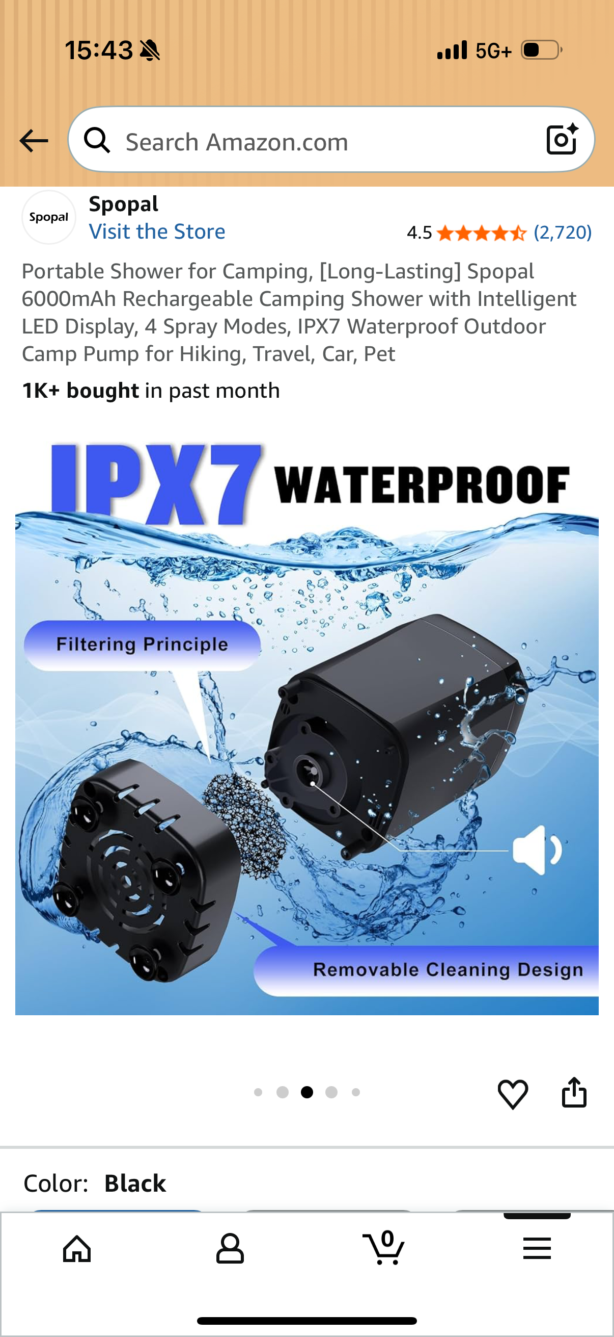 Portable Shower for Camping, [Long-Lasting] Spopal 6000mAh Rechargeable Camping Shower with Intelligent LED Display, 4 Spray Modes, IPX7 Waterproof Outdoor Camp Pump for Hiking, Travel, Car, Pet
