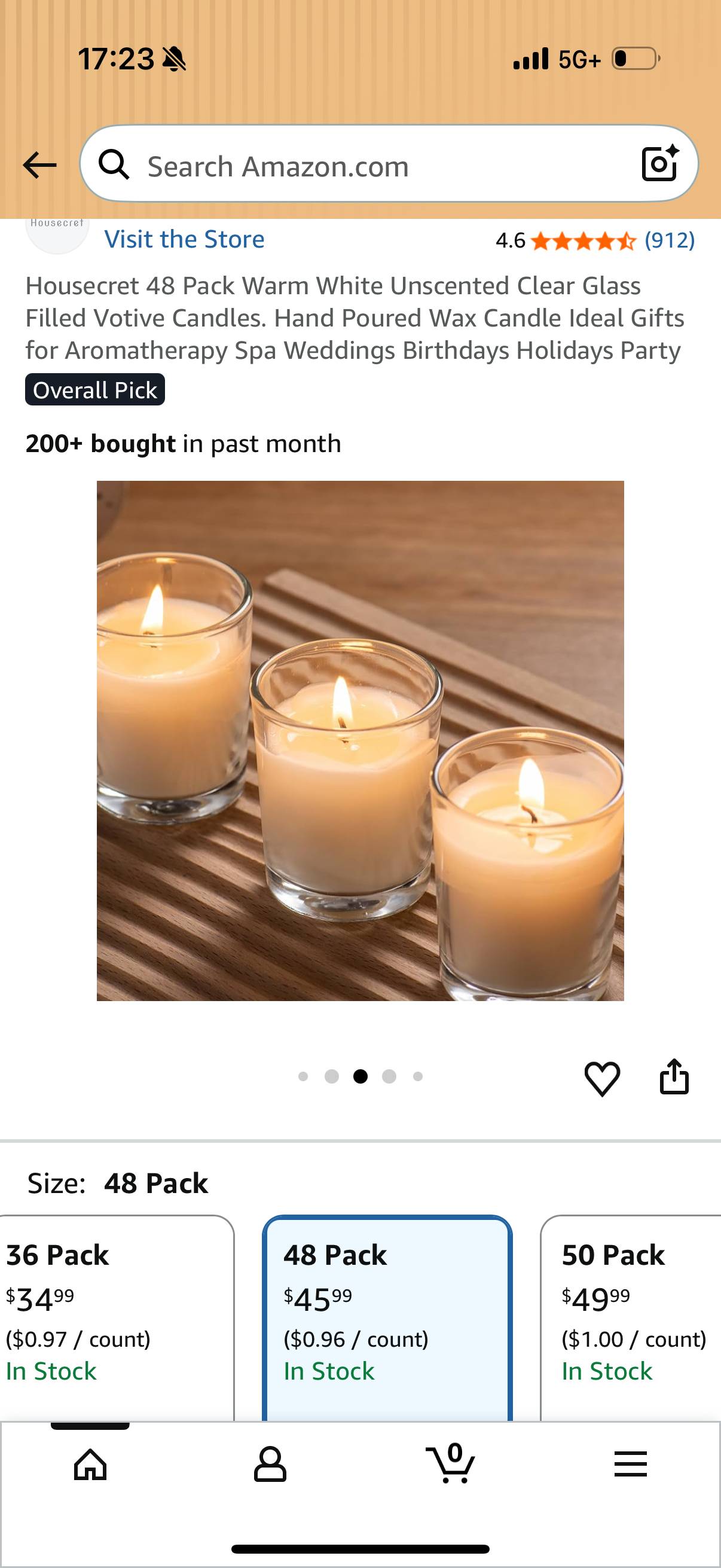 Housecret 42 Pack Warm White Unscented Clear Glass Filled Votive Candles. Hand Poured Wax Candle Ideal Gifts for Aromatherapy Spa Weddings Birthdays Holidays Party