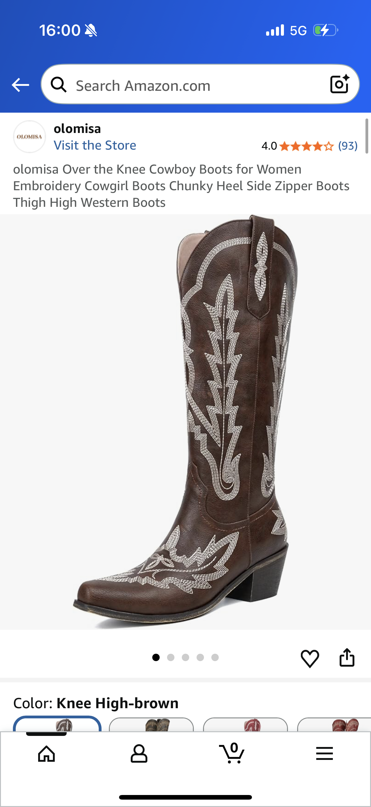 olomisa Over the Knee Cowboy Boots for Women Embroidery Cowgirl Boots Chunky Heel Side Zipper Boots Thigh High Western Boots Size 9