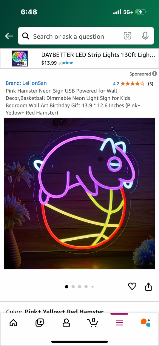 Pink Hamster Neon Sign USB Powered for Wall Decor,Basketball Dimmable Neon Light Sign for Kids Bedroom Wall Art Birthday Gift 13.9 * 12.6 Inches (Pink+ Yellow+ Red Hamster)