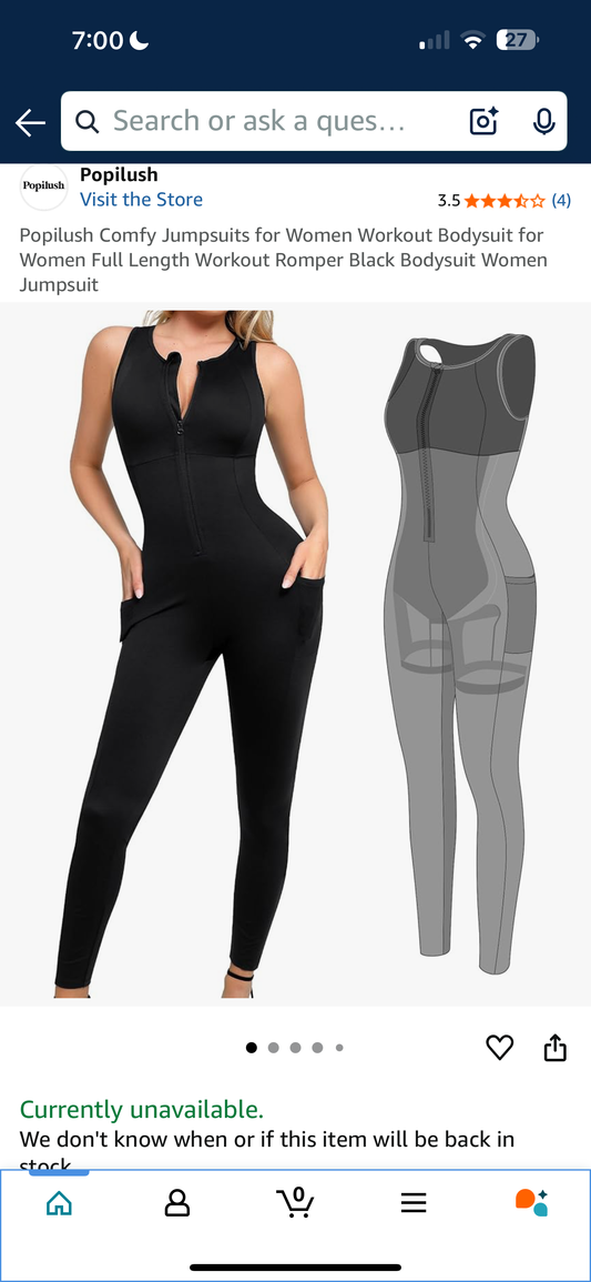 Popilush Comfy Jumpsuits for Women Workout Bodysuit for Women Full Length Workout Romper Black Bodysuit Women Jumpsuit (Size Small)