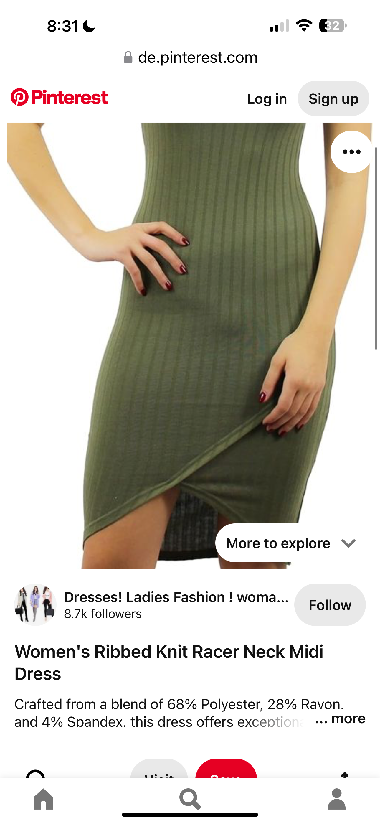 New Look Women's Ribbed Knit Racer Neck Midi Dress - Chic Stylish Everyday Comfort, Olive, 2X