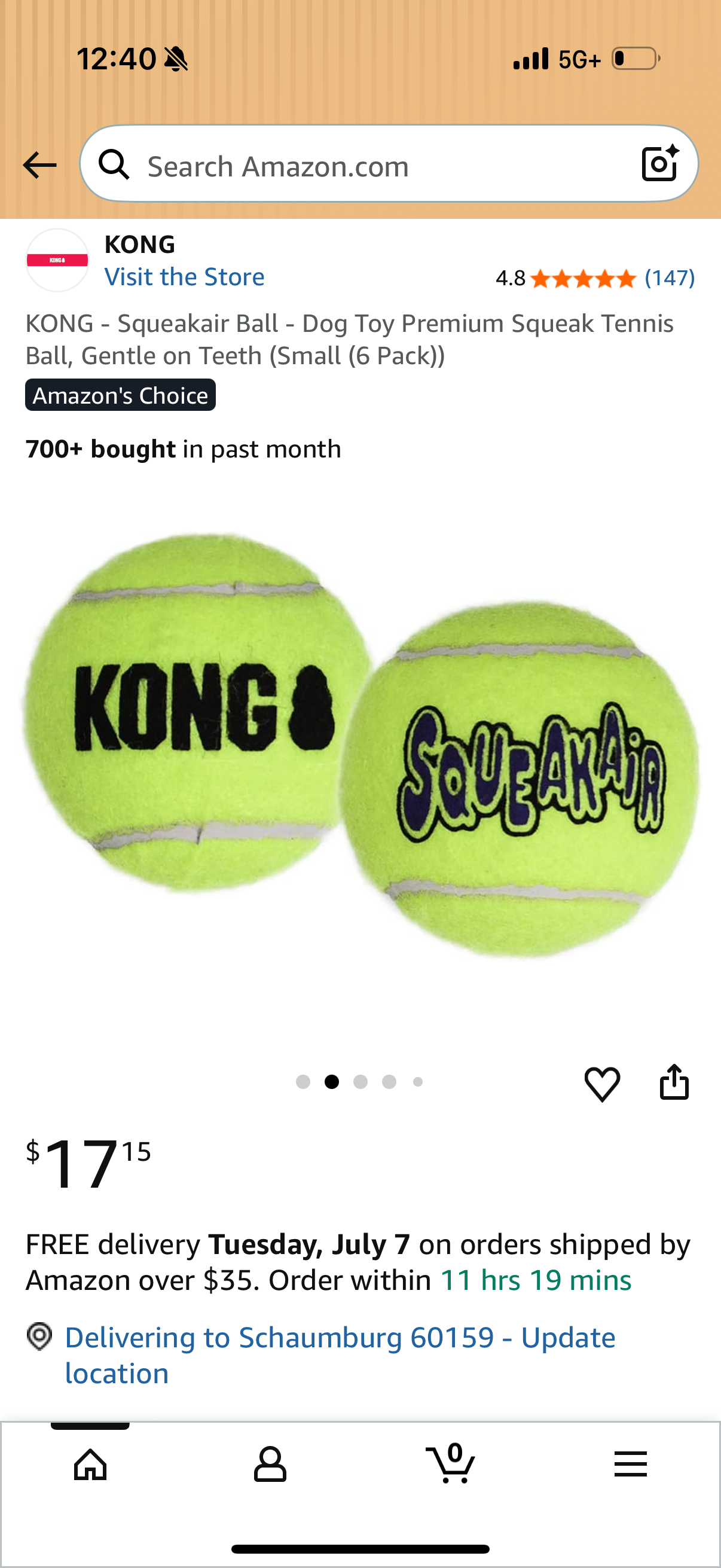 KONG - Squeakair Ball - Dog Toy Premium Squeak Tennis Ball, Gentle on Teeth (Small (6 Pack))