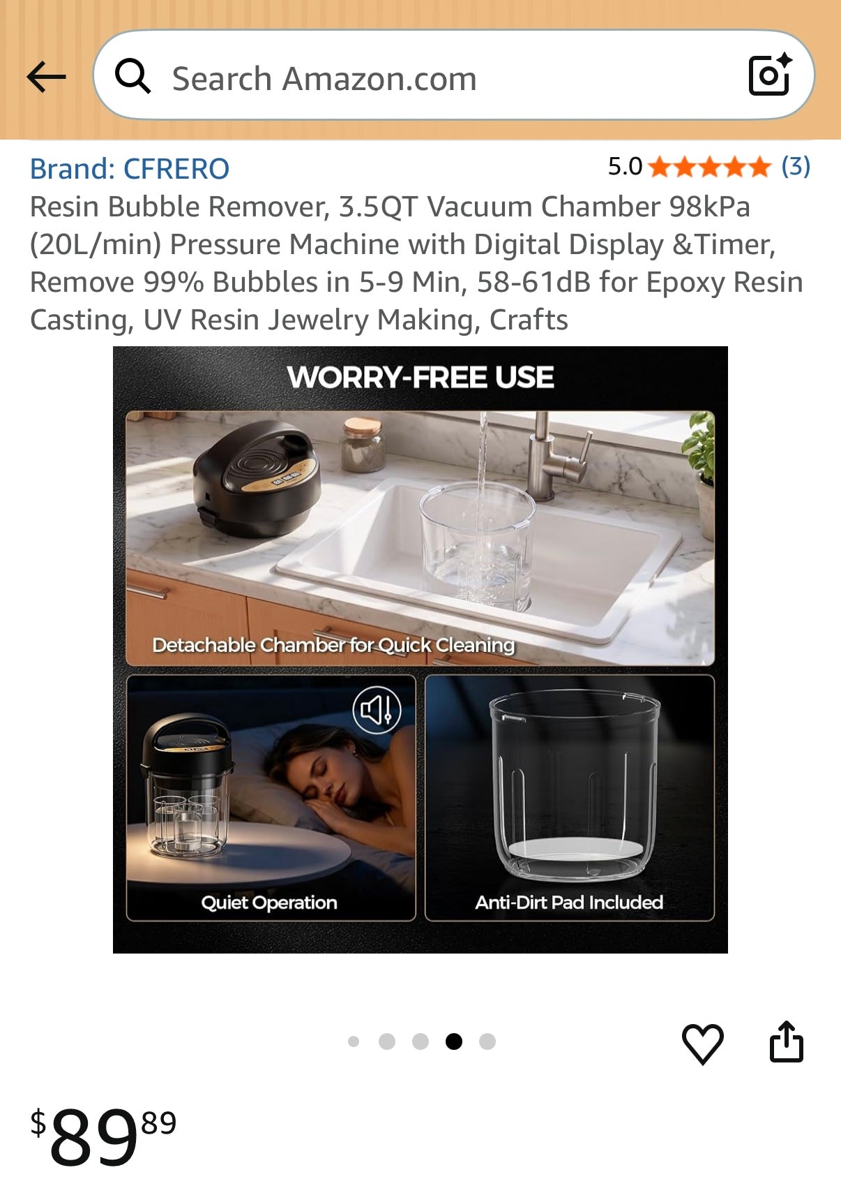 Resin Bubble Remover, 3.5QT Vacuum Chamber 98kPa (20L/min) Pressure Machine with Digital Display & Timer, Remove 99% Bubbles in 5-9 Min, 58-61dB for Epoxy Resin Casting, UV Resin Jewelry Making, Crafts