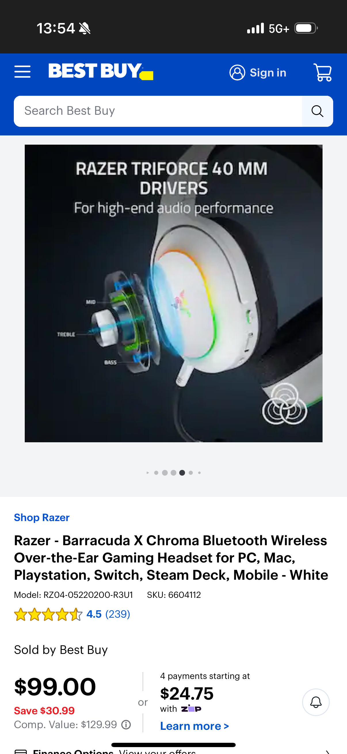 Razer - Barracuda X Chroma Bluetooth Wireless Over-the-Ear Gaming Headset for PC, Mac, Playstation, Switch, Steam Deck, Mobile - White