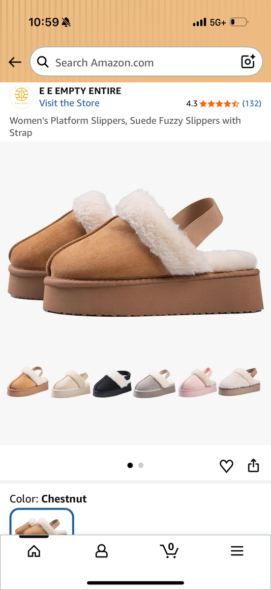 Women's Platform Slippers, Suede Fuzzy Slippers with Strap