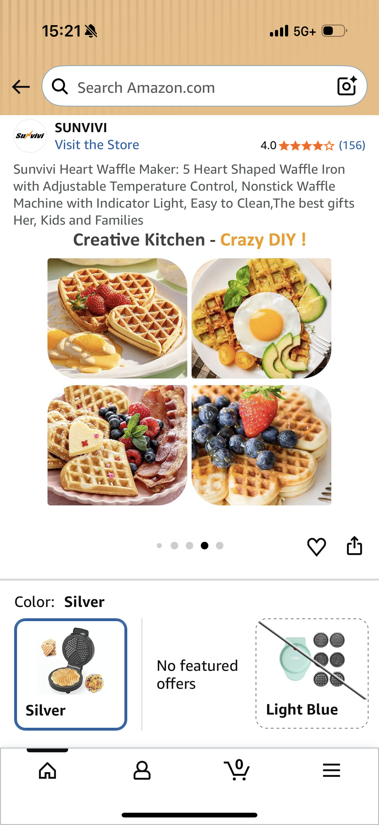 Sunvivi Heart Waffle Maker: 5 Heart Shaped Waffle Iron with Adjustable Temperature Control, Nonstick Waffle Machine with Indicator Light, Easy to Clean
