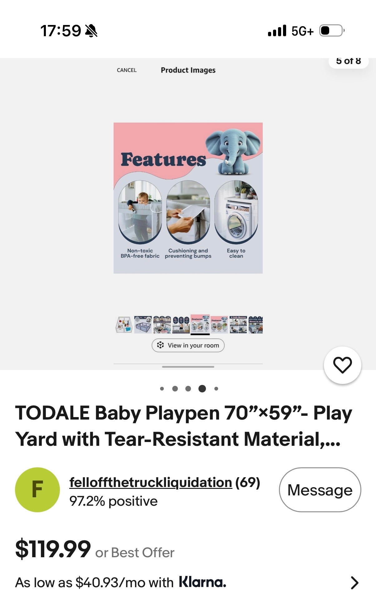 TODALE Baby Playpen 70"x59"- Play Yard with Tear-Resistant Material (GREY)