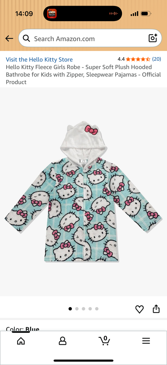 Hello Kitty Fleece Girls Robe - Super Soft Plush Hooded Bathrobe for Kids with Zipper, Sleepwear Pajamas, Size 10