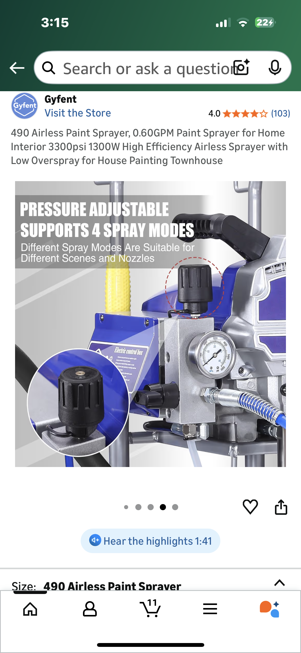 490 Airless Paint Sprayer, 0.60GPM Paint Sprayer for Home Interior 3300psi 1300W High Efficiency Airless Sprayer with Low Overspray for House Painting Townhouse (G907)