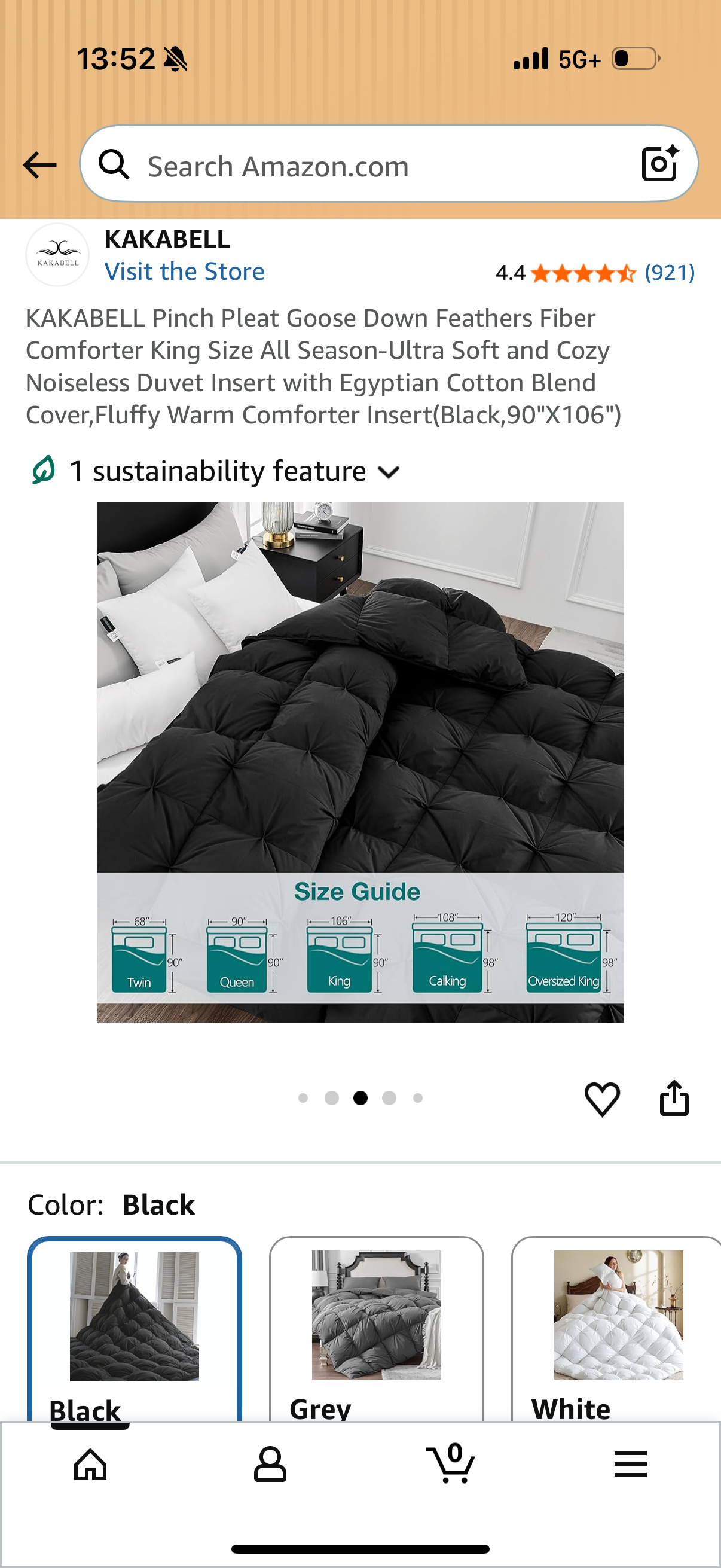 KAKABELL Pinch Pleat Goose Down Feathers Fiber Comforter King Size All Season-Ultra Soft and Cozy Noiseless Duvet Insert with Egyptian Cotton Blend Cover,Fluffy Warm Comforter Insert(Black,90"X106")
