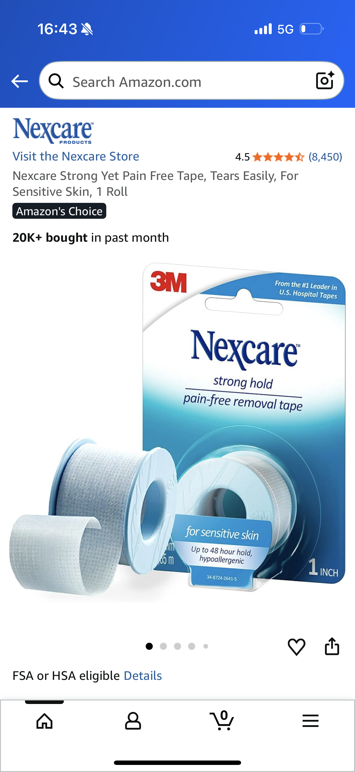 Nexcare Strong Yet Pain Free Tape, Tears Easily, For Sensitive Skin, 1 Roll