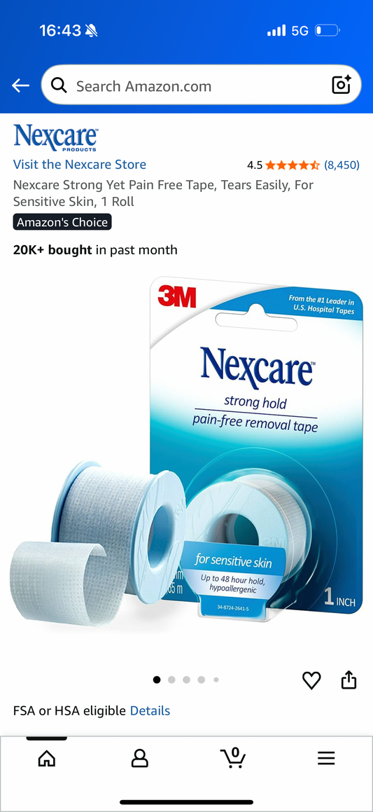 Nexcare Strong Yet Pain Free Tape, Tears Easily, For Sensitive Skin, 1 Roll