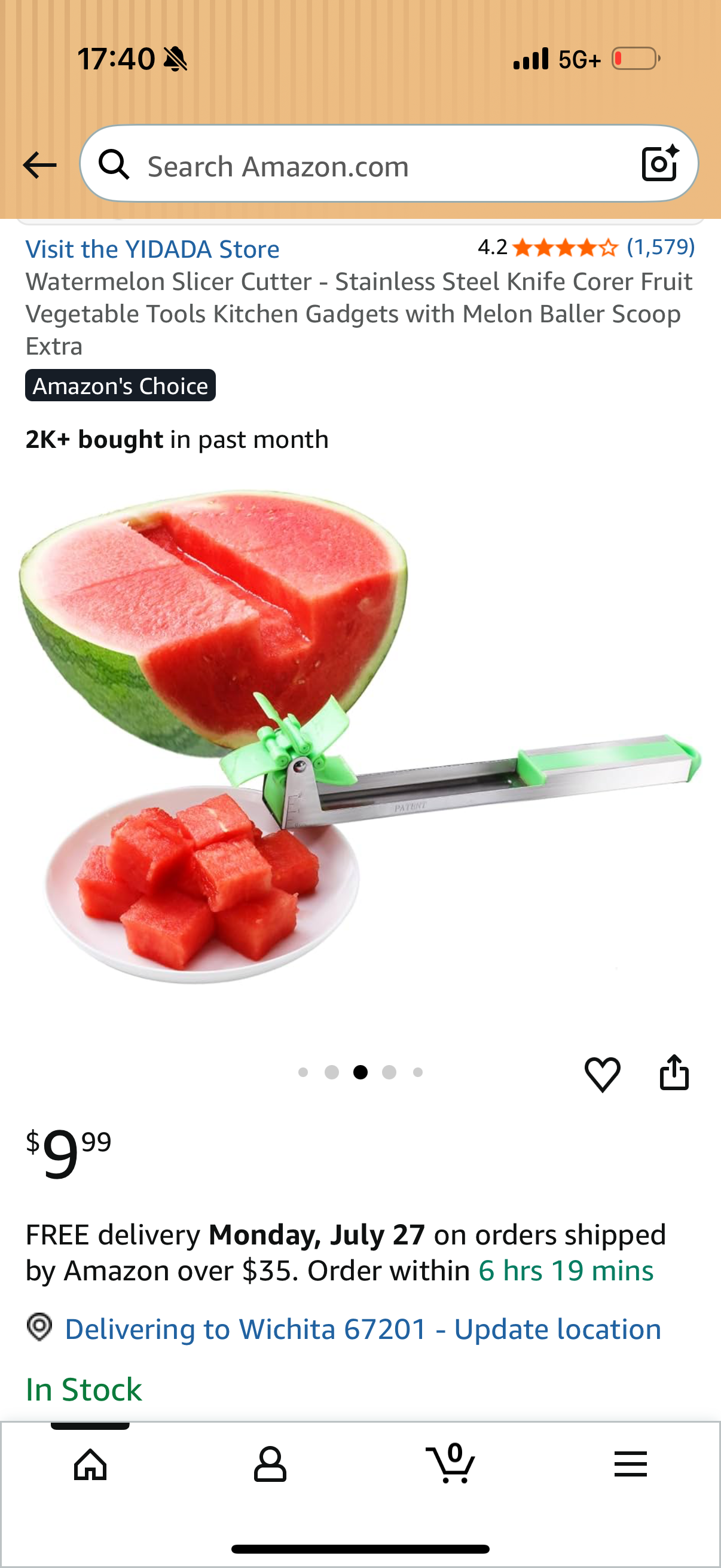 Watermelon Slicer Cutter - Stainless Steel Knife Corer Fruit Vegetable Tools Kitchen Gadgets with Melon Baller Scoop Extra