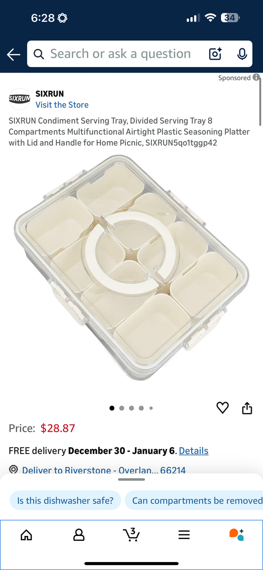 SIXRUN Condiment Serving Tray, Divided Serving Tray 8 Compartments Multifunctional Airtight Plastic Seasoning Platter with Lid and Handle for Home Picnic, SIXRUN5qo1tggp42