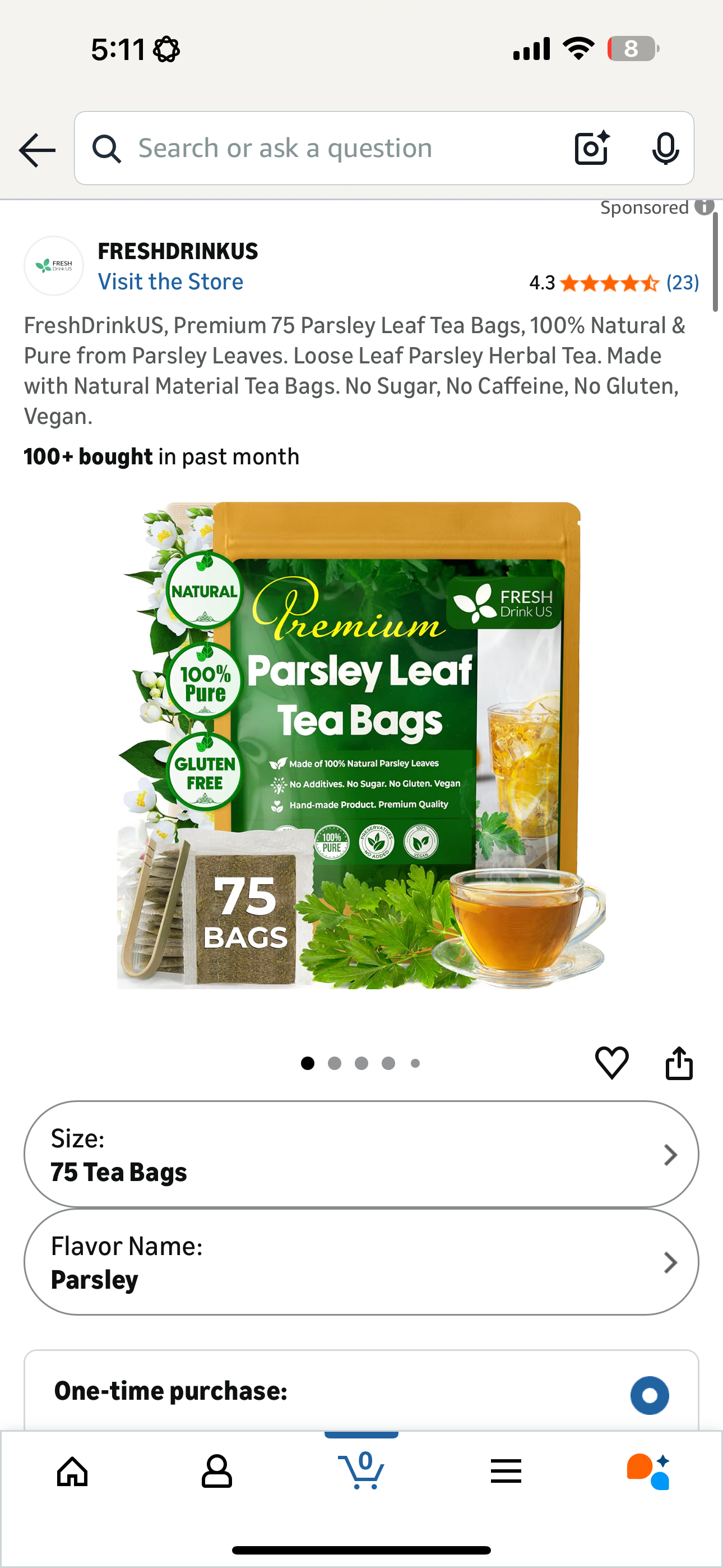 FreshDrinkUS, Premium 75 Parsley Leaf Tea Bags, 100% Natural & Pure from Parsley Leaves. Loose Leaf Parsley Herbal Tea. Made with Natural Material Tea Bags. No Sugar, No Caffeine, No Gluten, Vegan.