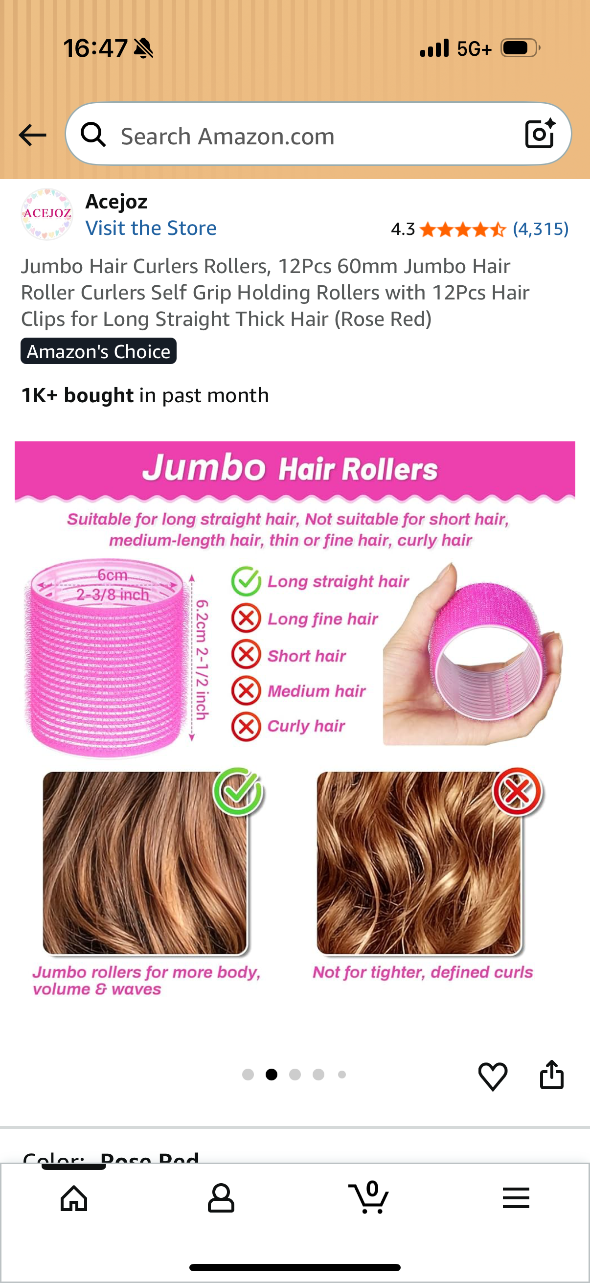 Jumbo Hair Curlers Rollers, 12Pcs 60mm Jumbo Hair Roller Curlers Self Grip Holding Rollers with 12Pcs Hair Clips for Long Straight Thick Hair (Rose Red)