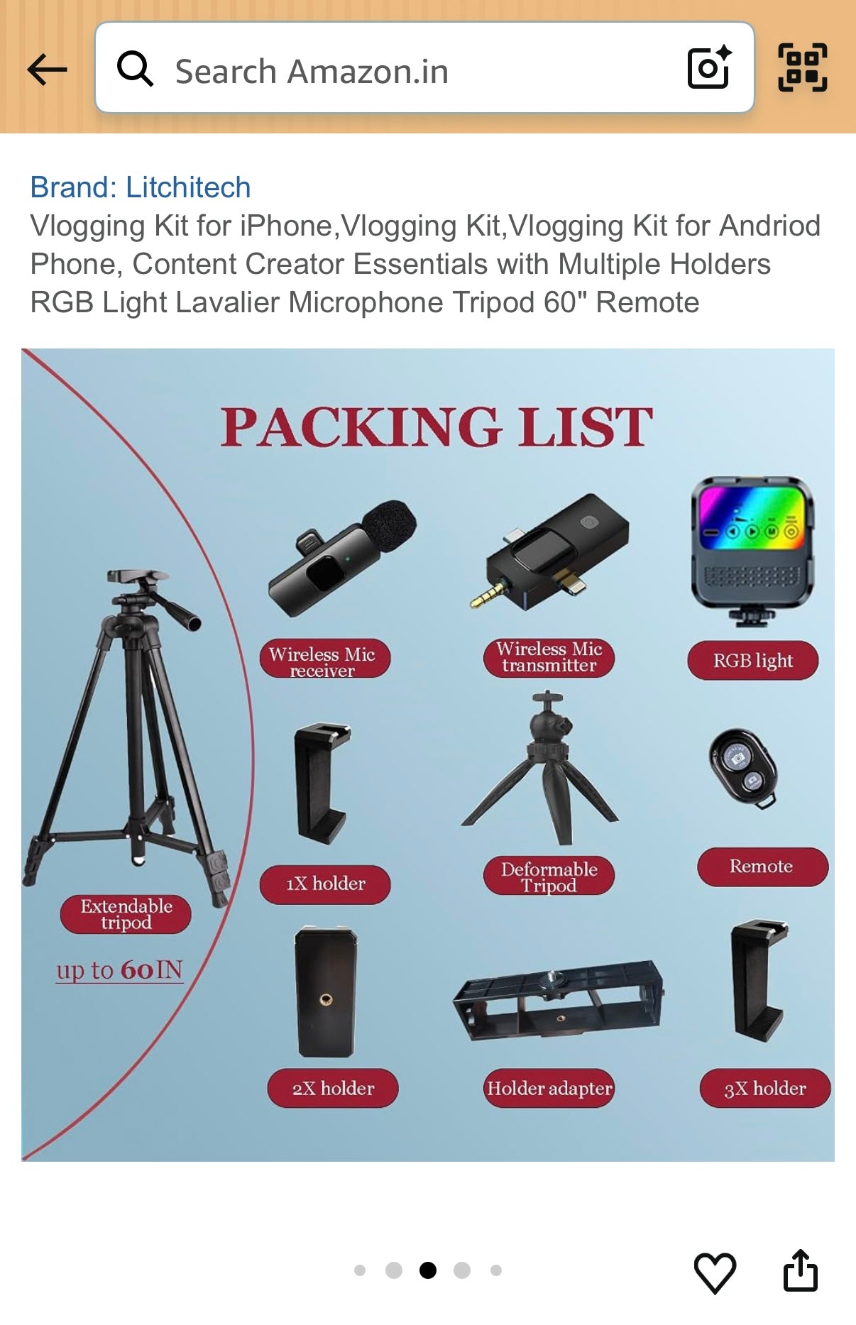 Vlogging Kit for iPhone,Vlogging Kit, Vlogging Kit for Andriod Phone, Content Creator Essentials with Multiple Holders RGB Light Lavalier Microphone Tripod 60" Remote