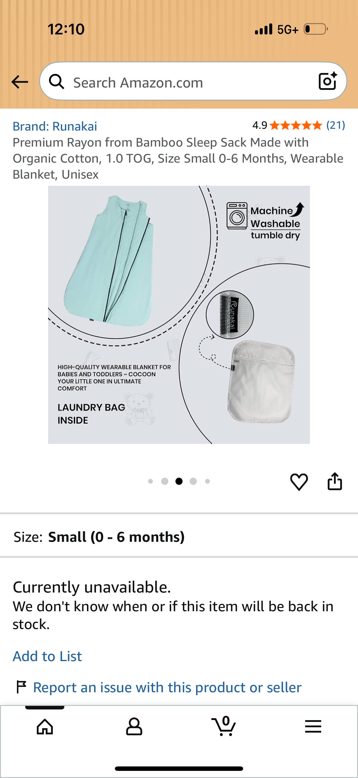 Premium Rayon from Bamboo Sleep Sack Made with Organic Cotton, 1.0 TOG, Size Small 0-6 Months, Wearable Blanket, Unisex