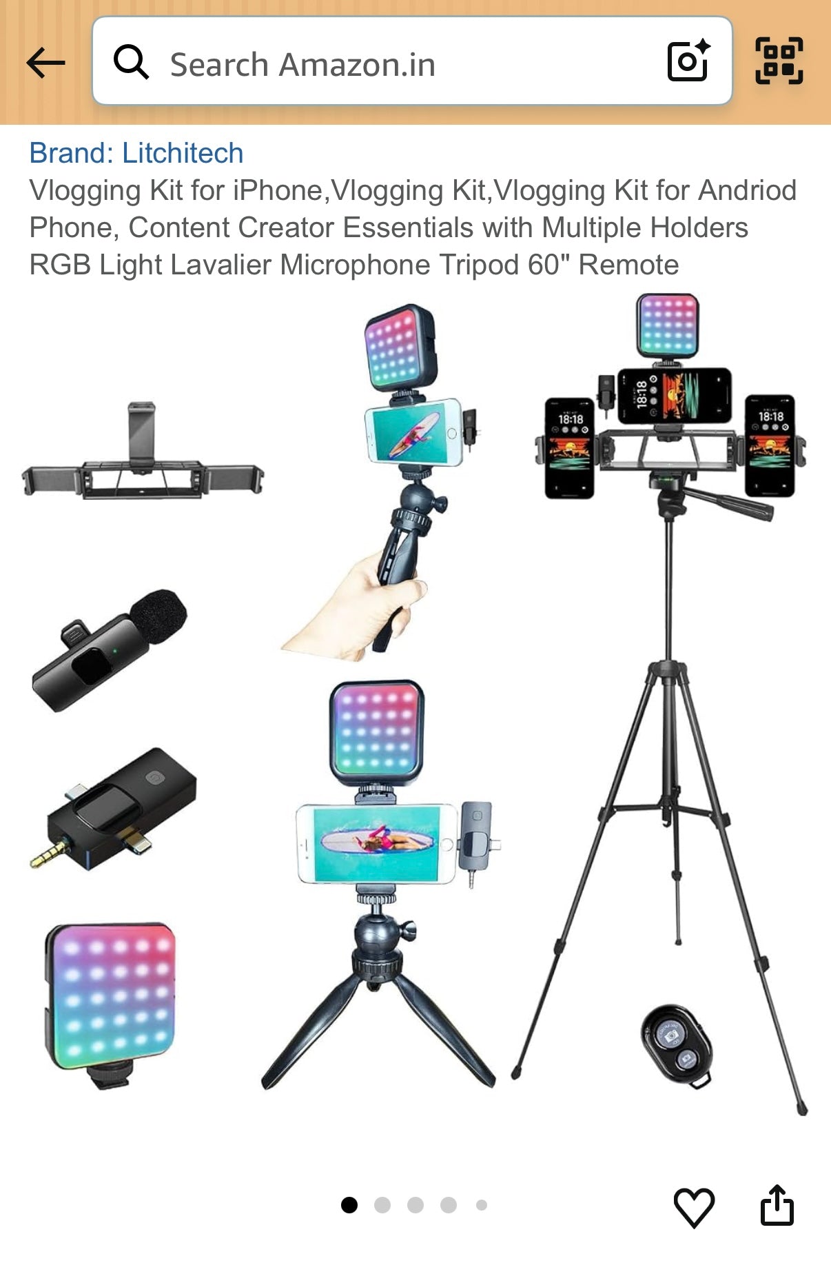 Vlogging Kit for iPhone,Vlogging Kit, Vlogging Kit for Andriod Phone, Content Creator Essentials with Multiple Holders RGB Light Lavalier Microphone Tripod 60" Remote