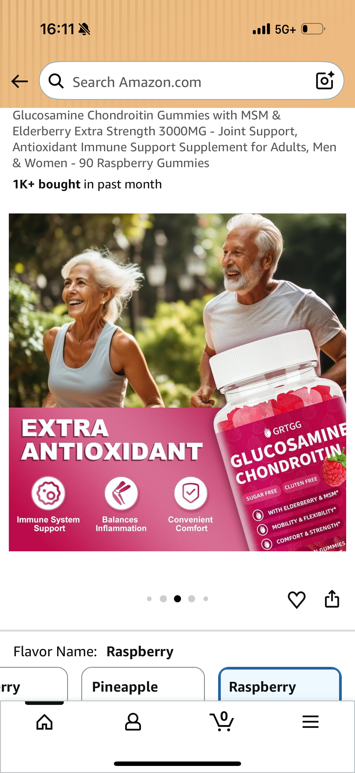 Glucosamine Chondroitin Gummies with MSM & Elderberry Extra Strength 3000MG - Joint Support, Antioxidant Immune Support Supplement for Adults, Men & Women - 60 Raspberry Gummies BB: 10/2026