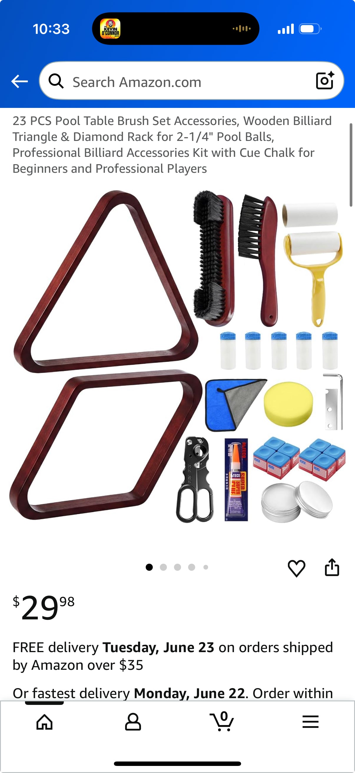 23 PCS Pool Table Brush Set Accessories, Wooden Billiard Triangle & Diamond Rack for 2-1/4" Pool Balls, Professional Billiard Accessories Kit with Cue Chalk
